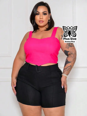 Short Alfaiataria Com Cinto Fivela Forrada Plus Size - Amma Plus