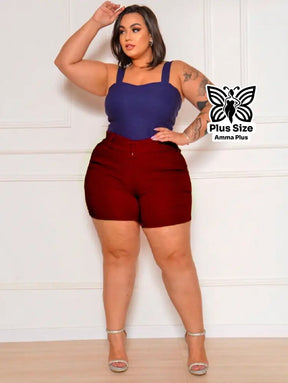 Short Alfaiataria Com Cinto Fivela Forrada Plus Size - Amma Plus