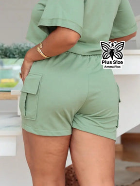 Short Cargo Moletinho Cintura Alta Conforto Plus Size - Amma Plus