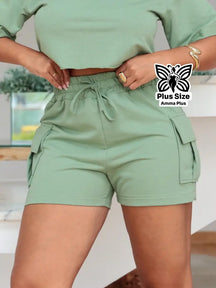 Short Cargo Moletinho Cintura Alta Conforto Plus Size - Amma Plus