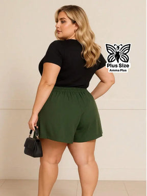 Short Godê Cintura Alta Casual Plus Size - Amma Plus