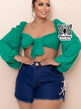 Short Jeans Cintura Alta Com Cordões Laterais Plus Size - Amma Plus