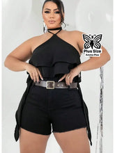 Short Jeans Preto Com Cintura Alta Com Cinto Plus Size - Amma Plus