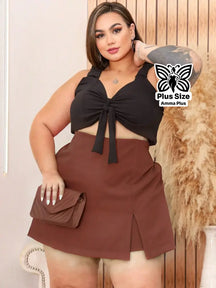 Short Saia Alfaiataria Fenda Frontal Plus Size - Amma Plus