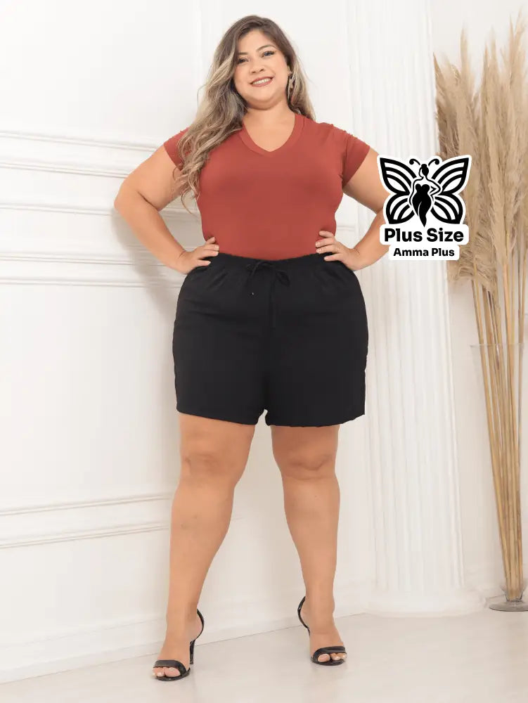Short Soltinho Cintura Alta Tecido Leve Plus Size - Amma Plus