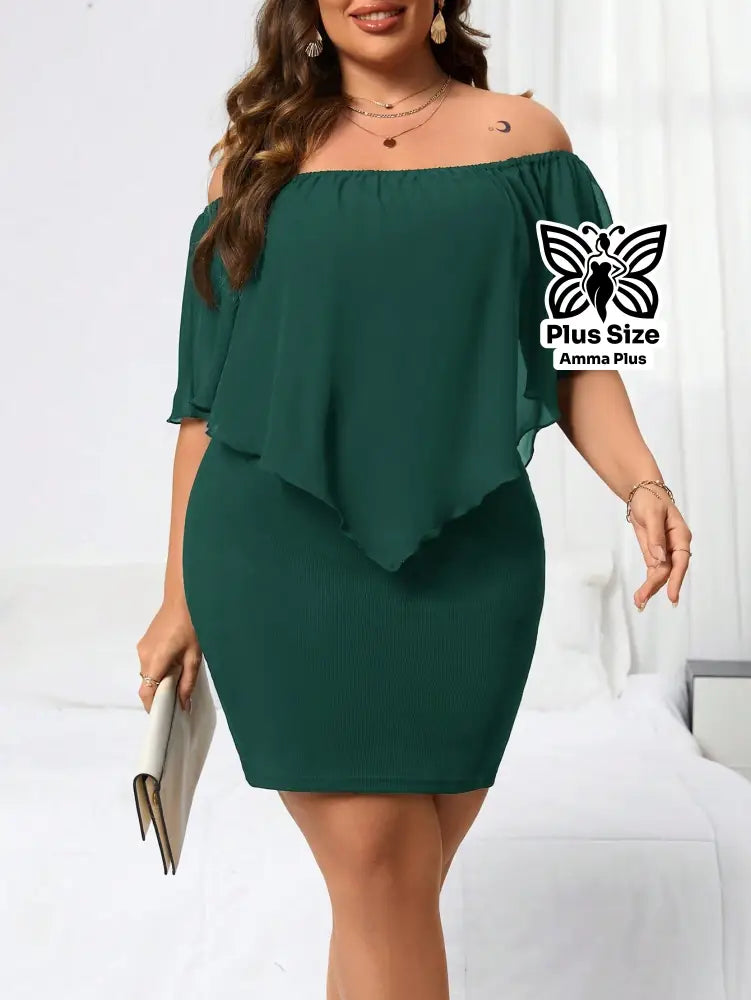 Vestido Curto Ciganinha Soltinho Com Babado Plus Size - Amma Plus