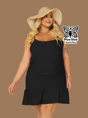 Vestido Curto Com Alças E Babado Na Barra Plus Size - Amma Plus