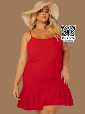 Vestido Curto Com Alças E Babado Na Barra Plus Size - Amma Plus
