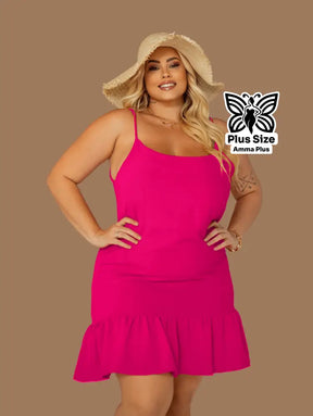 Vestido Curto Com Alças E Babado Na Barra Plus Size - Amma Plus