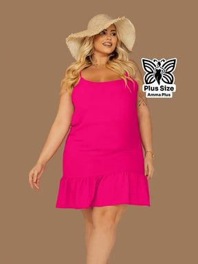 Vestido Curto Com Alças E Babado Na Barra Plus Size - Amma Plus