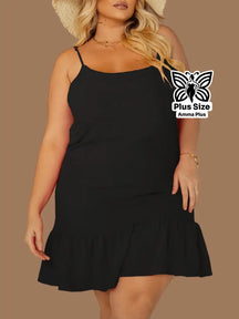 Vestido Curto Com Alças E Babado Na Barra Plus Size - Amma Plus