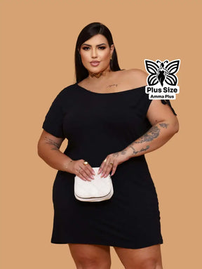 Vestido Curto Com Amarração No Ombro Plus Size - Amma Plus