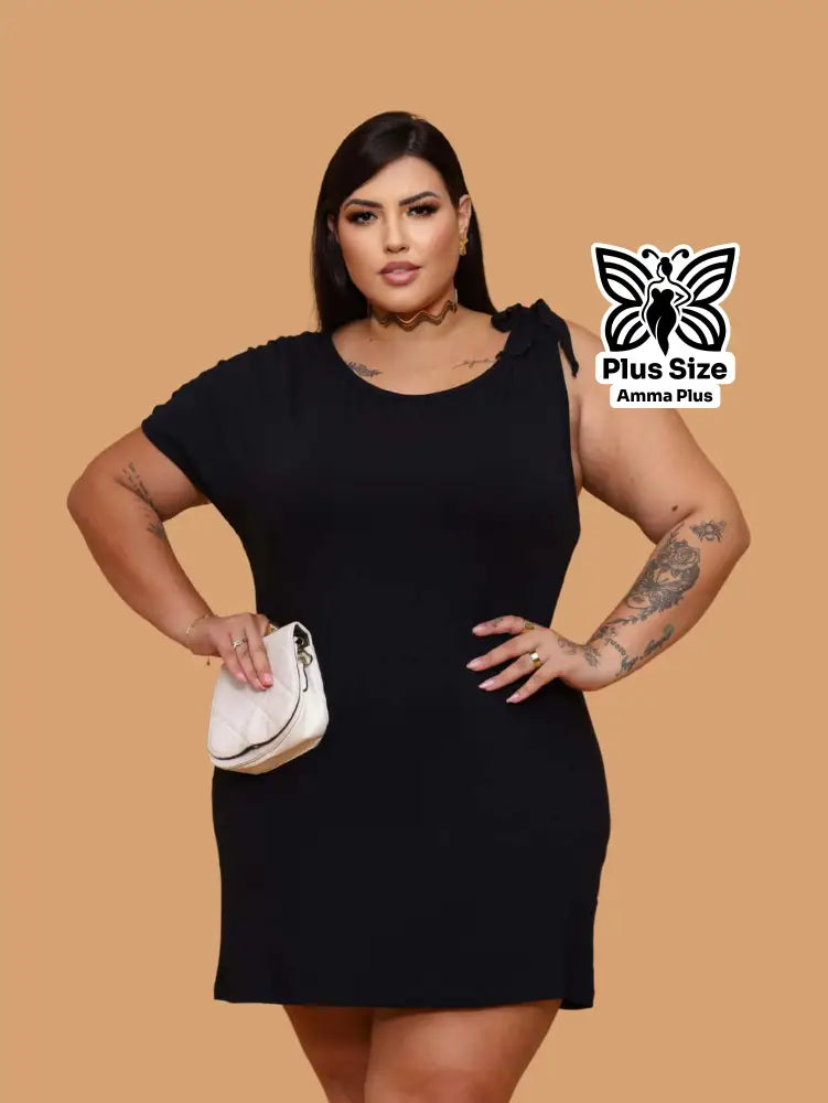 Vestido Curto Com Amarração No Ombro Plus Size - Amma Plus