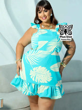 Vestido Curto Estampado Com Babado Na Barra E Alças Plus Size