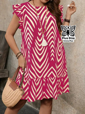 Vestido Curto Estampado Com Babado Na Barra Plus Size - Amma Plus