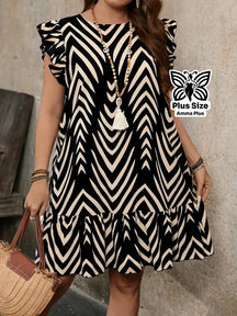Vestido Curto Estampado Com Babado Na Barra Plus Size - Amma Plus