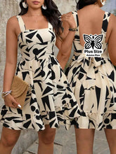 Vestido Curto Estampado Geométrico com Alças Largas Plus Size