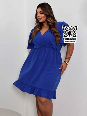 Vestido Curto Transpassado Com Babado Plus Size