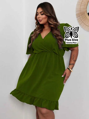 Vestido Curto Transpassado Com Babado Plus Size