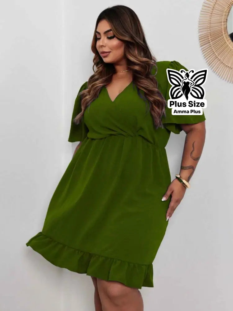 Vestido Curto Transpassado Com Babado Plus Size