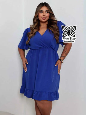 Vestido Curto Transpassado Com Babado Plus Size