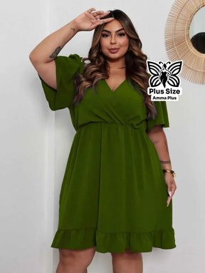 Vestido Curto Transpassado Com Babado Plus Size