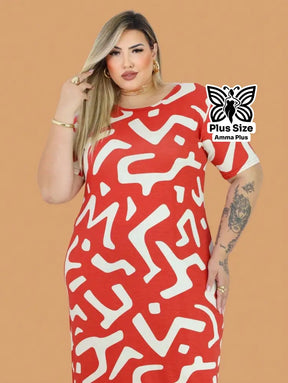 Vestido Longo Estampado Com Fenda Lateral Plus Size - Amma Plus