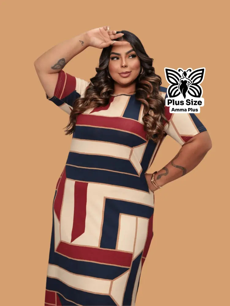 Vestido Longo Estampado Com Fenda Lateral Plus Size - Amma Plus