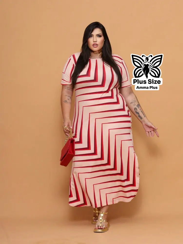 Vestido Longo Estampado Com Fenda Lateral Plus Size - Amma Plus