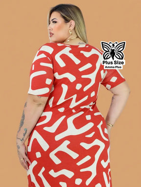 Vestido Longo Estampado Com Fenda Lateral Plus Size - Amma Plus