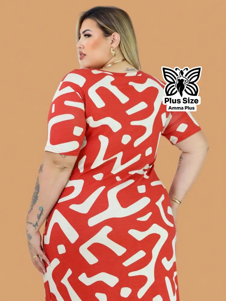 Vestido Longo Estampado Com Fenda Lateral Plus Size - Amma Plus