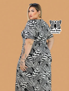 Vestido Longo Estampado Com Fenda Lateral Plus Size - Amma Plus