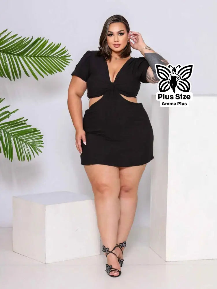 Vestido Macaquinho Curto Com Manga Curta Elegante Plus Size
