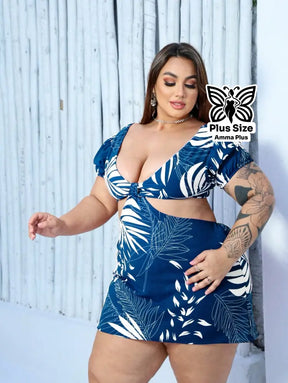 Vestido Macaquinho Estampado Com Manga Princesa Plus Size - Amma Plus