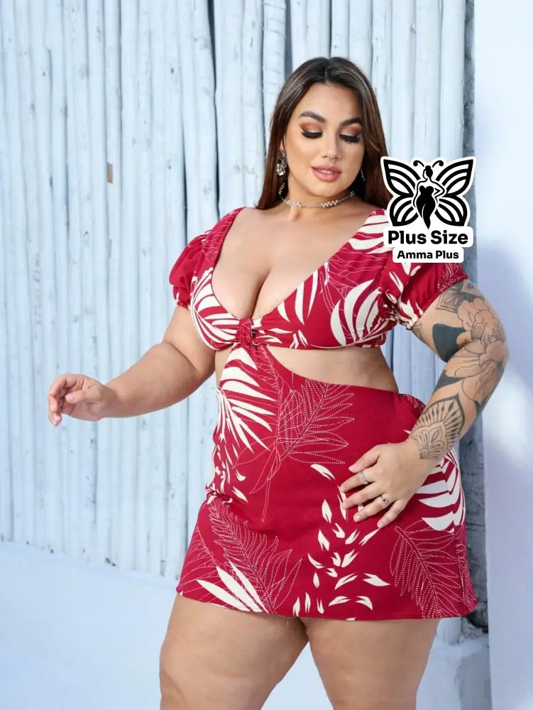 Vestido Macaquinho Estampado Com Manga Princesa Plus Size - Amma Plus