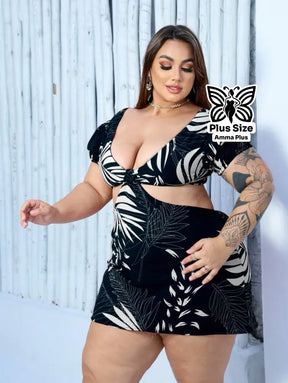 Vestido Macaquinho Estampado Com Manga Princesa Plus Size - Amma Plus