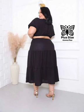 Vestido Midi Com Decote Profundo E Fenda Plus Size