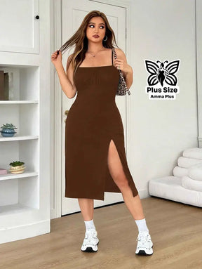 Vestido Midi Justo Tecido Premium Alças Finas Plus Size