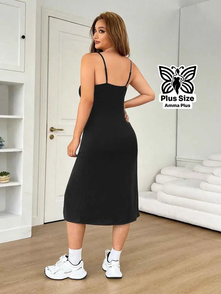 Vestido Midi Justo Tecido Premium Alças Finas Plus Size