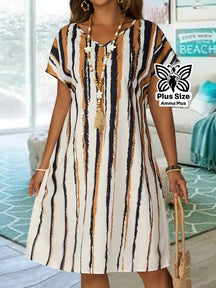 Vestido Reto Estampado Decote V Com Manga Morcego Plus Size - Amma Plus
