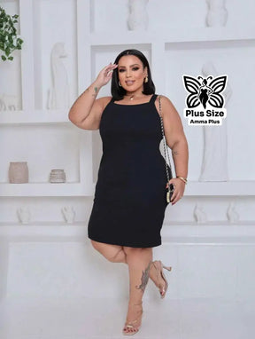 Vestido Tubinho Canelado Alças Largas Plus Size