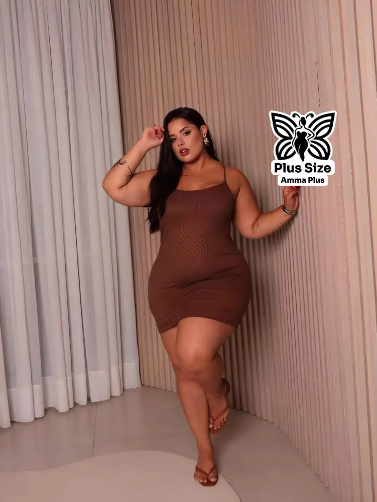 Vestido Tubinho Canelado Com Alças Finas Plus Size