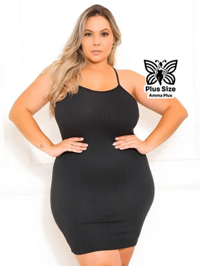 Vestido Tubinho Canelado Com Alças Finas Plus Size - Amma Plus