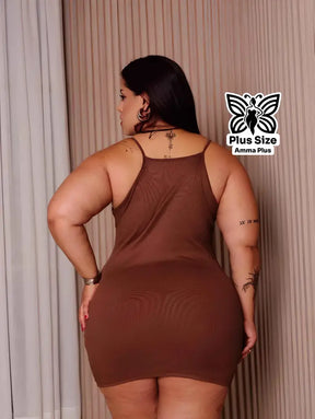 Vestido Tubinho Canelado Com Alças Finas Plus Size