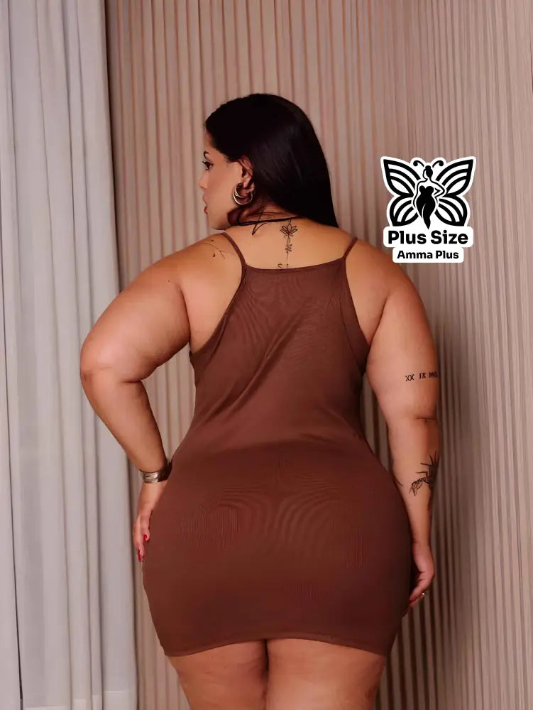 Vestido Tubinho Canelado Com Alças Finas Plus Size